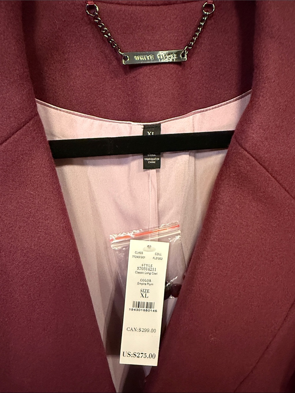 White House Black Market Raspberry Single-Breasted Wool Blend Coat - Picture 3 of 7